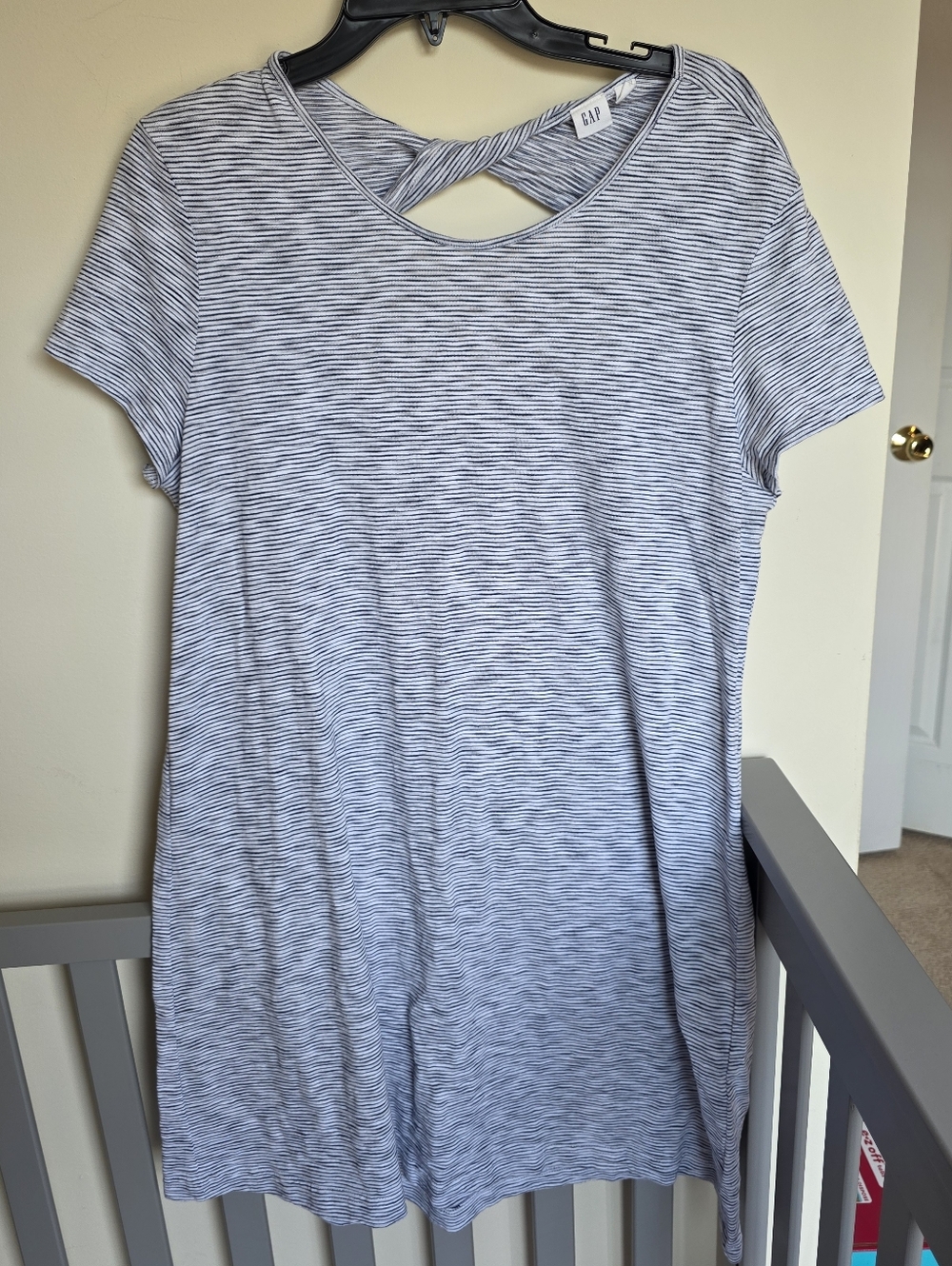 GAP Navy White Striped Cross-Back Short Sleeve T Shirt Dress Size Large Petite